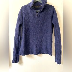 Banana Republic Blue Wool Textured Front Quarter Zip Sweater